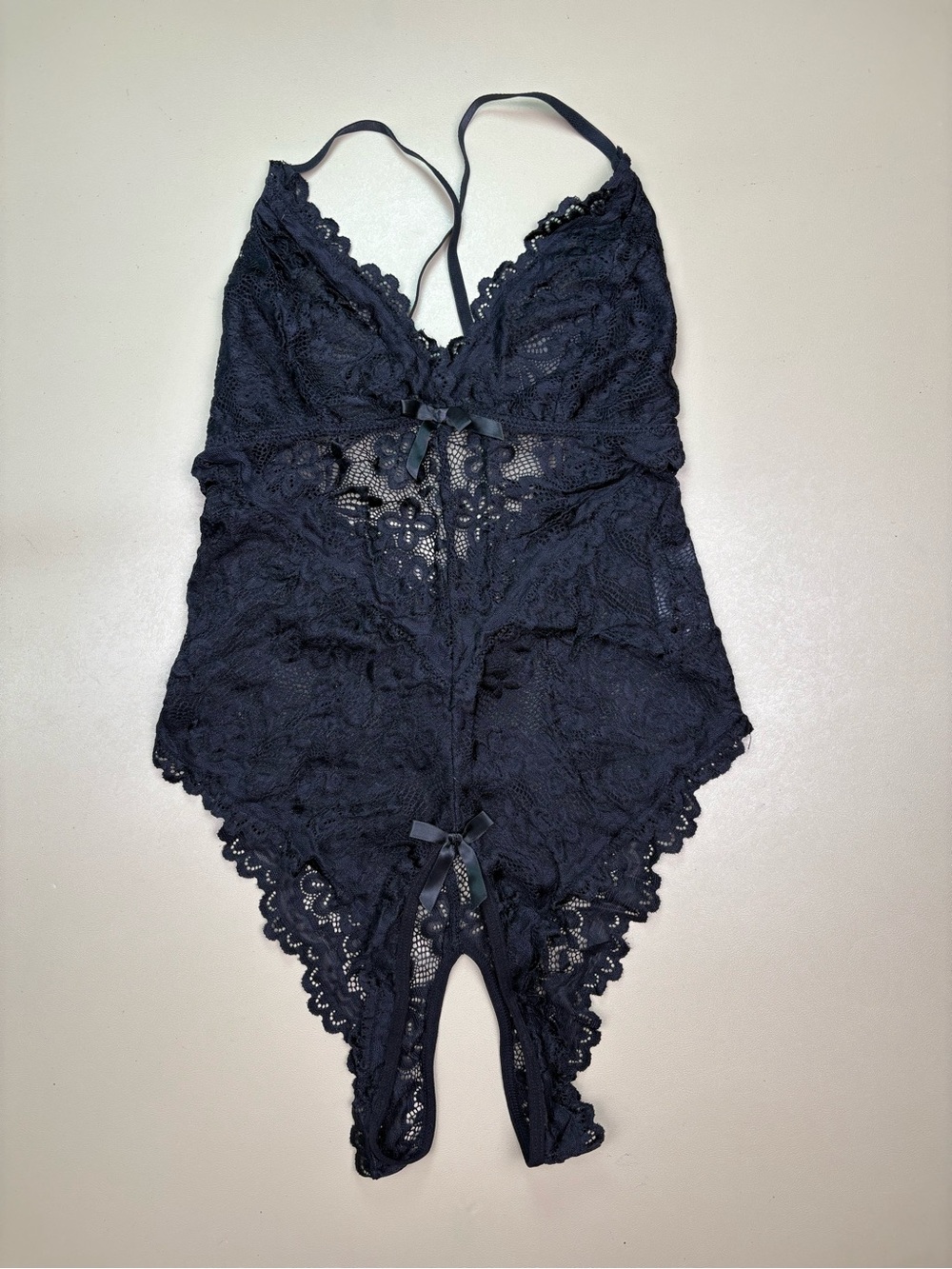 Navy Lace Teddy Bodysuit Lingerie One Piece Open Front Backless Large